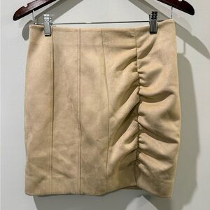 Free People Suede Chic Tan Ruched Mini Skirt Size 8